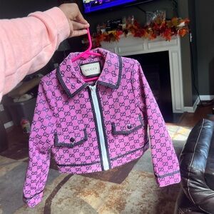 Gucci Kids Pink Logo Jean Jacket